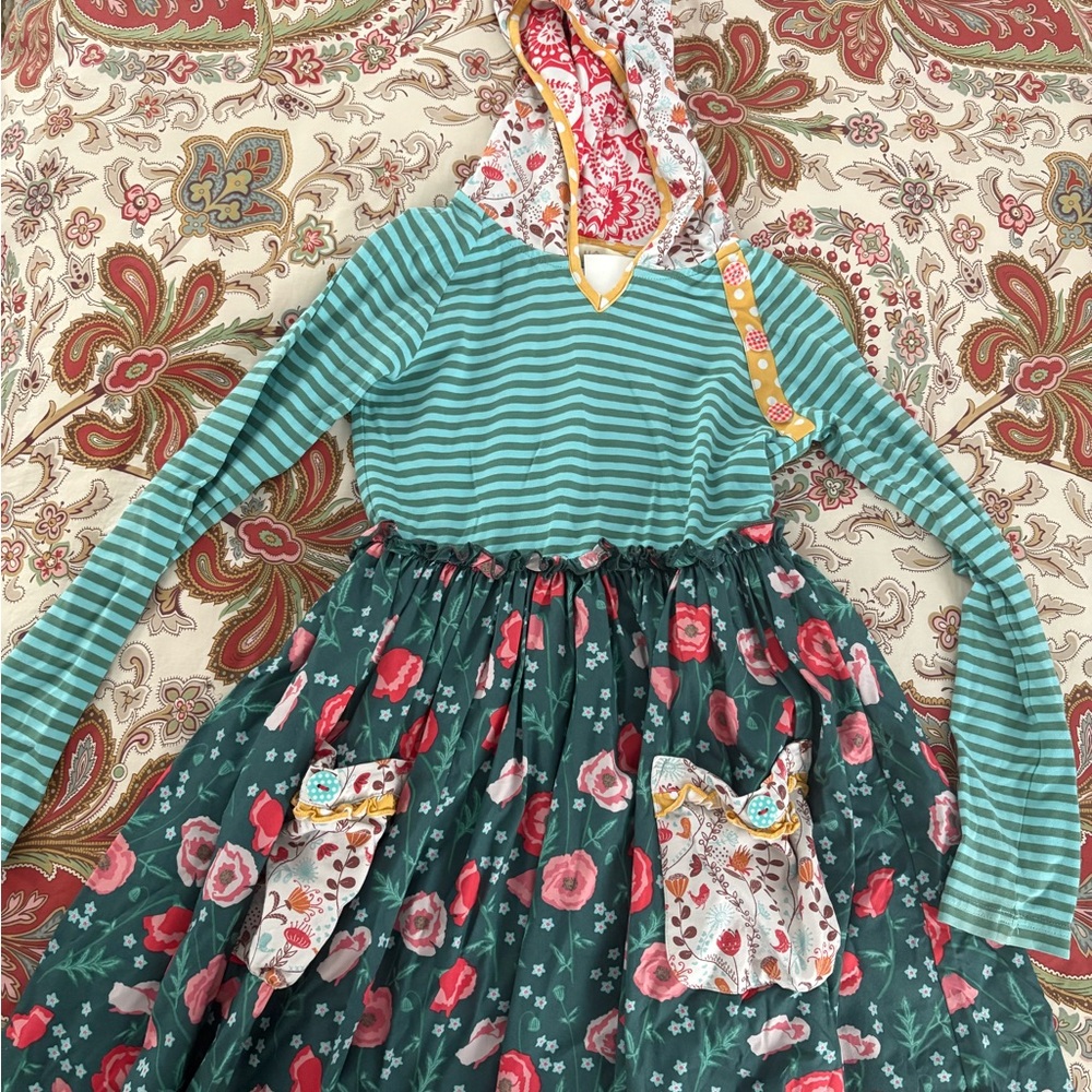 Matilda Jane Striped and Floral Hooded Dress - Size 10